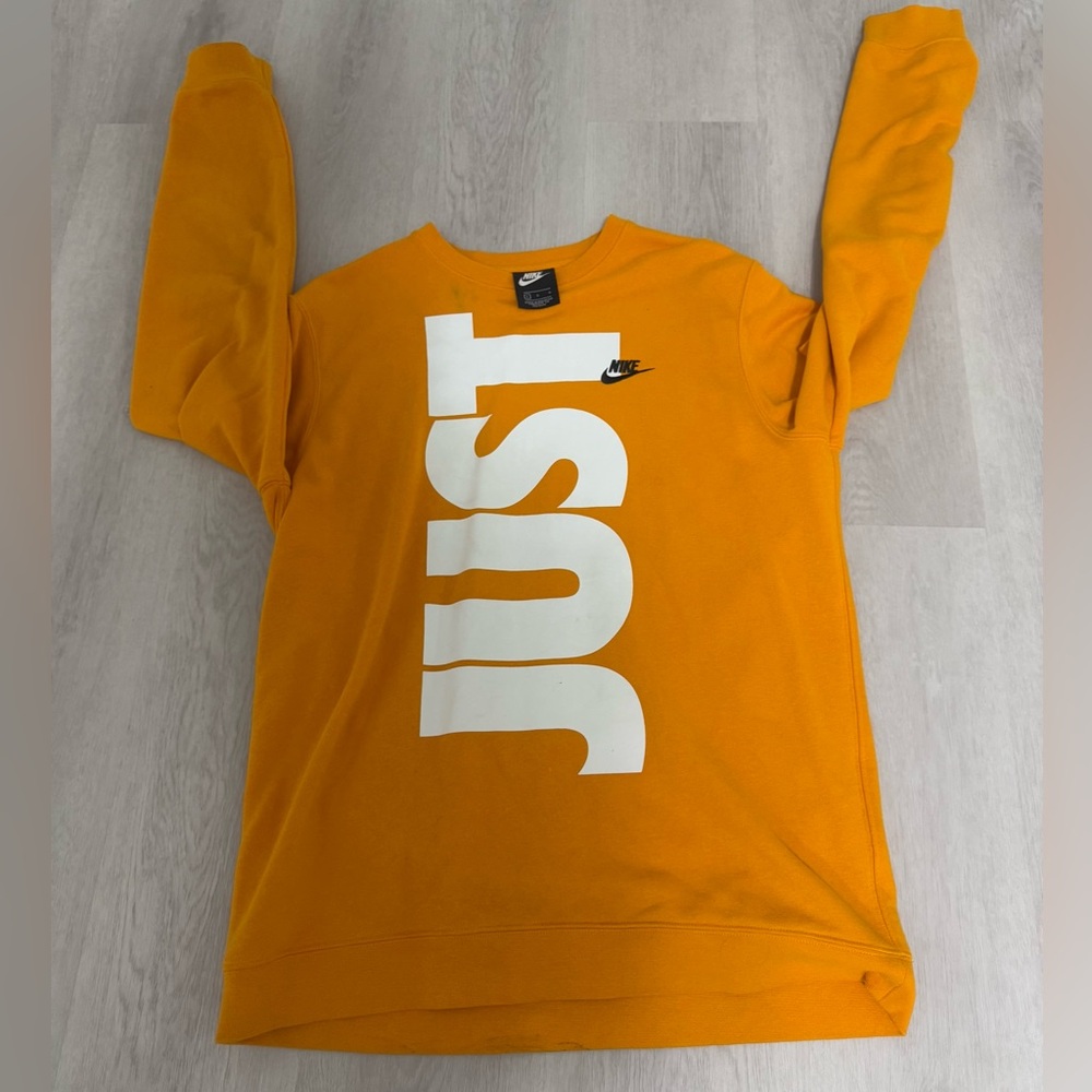 Vintage Nike JUST DO IT Sweatshirt Mens Large Orange Spell Out Double Sided